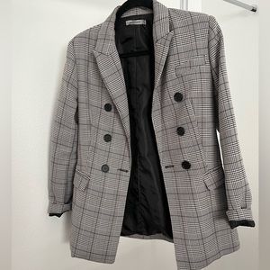 Plaid Blazer with padded Shoulder. Fitted. Medium S